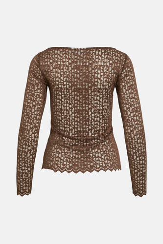 Bruin shirt met lange mouwen van VILA®, met een doorzichtig patroon van kant.