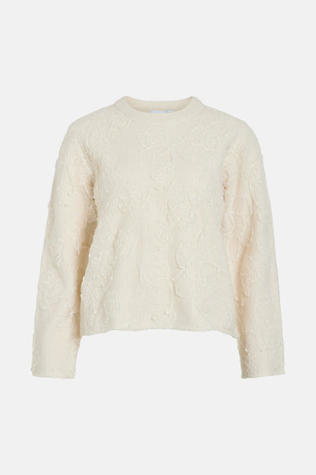 VIHAYDEN O-NECK L/S EMBROIDERY KNIT TOP