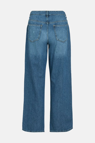 Mid-blue denim jeans wide van VILA, achterkant weergegeven, met zakken en riemlussen.