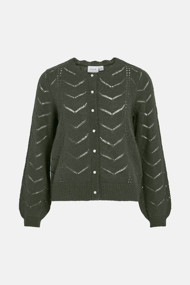 Veste verte VILA® avec des manches longues et un motif tricoté ouvert à l'arrière.
