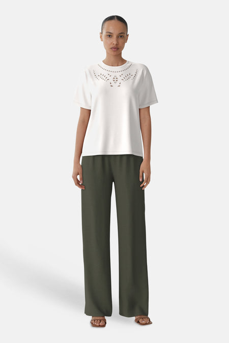 VIPAVIA EMB O-NECK S/S TOP/PB