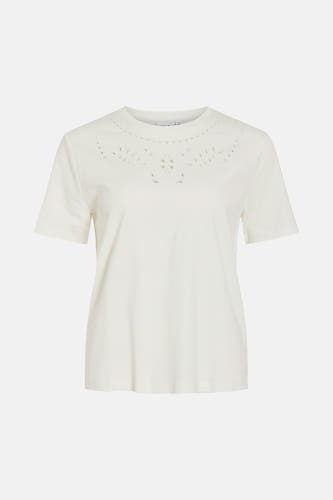 T-shirt blanc à manches courtes de VILA, avec des détails perforés sur la partie avant.