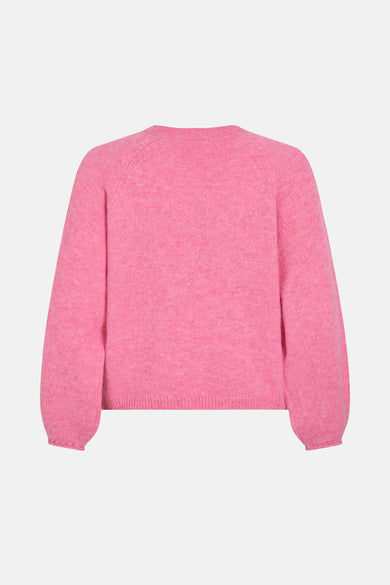 Roze trui met ronde hals van VILA, met lange mouwen en een gebreide textuur.

