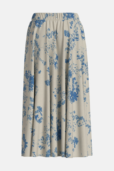 Blauwe rok van VILA® met elastische tailleband en bloemmotief.
