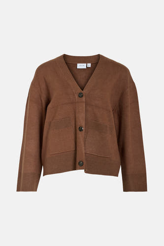 Bruin vest van VILA met lange mouwen, knoopsluiting en opgestikte zakken.