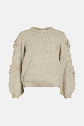 VIFAYE O-NECK L/S EMBRODIERY KNIT TOP