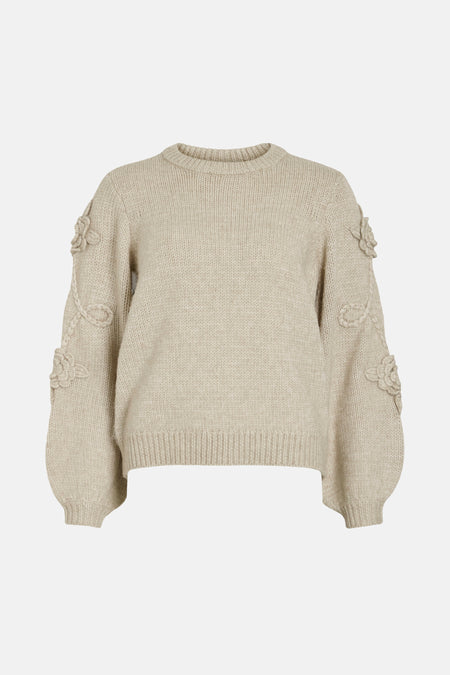 VIFAYE O-NECK L/S EMBRODIERY KNIT TOP