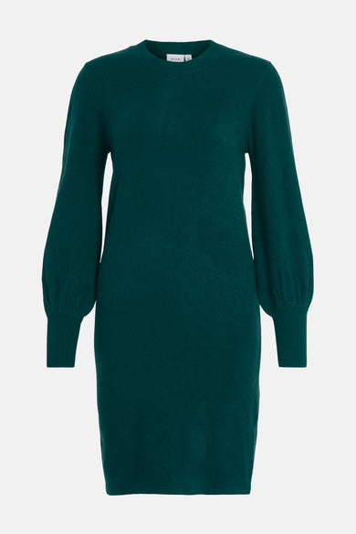 Groene kleedje met lange mouwen van VILA, met gebloemde mouwen en een effen stof.