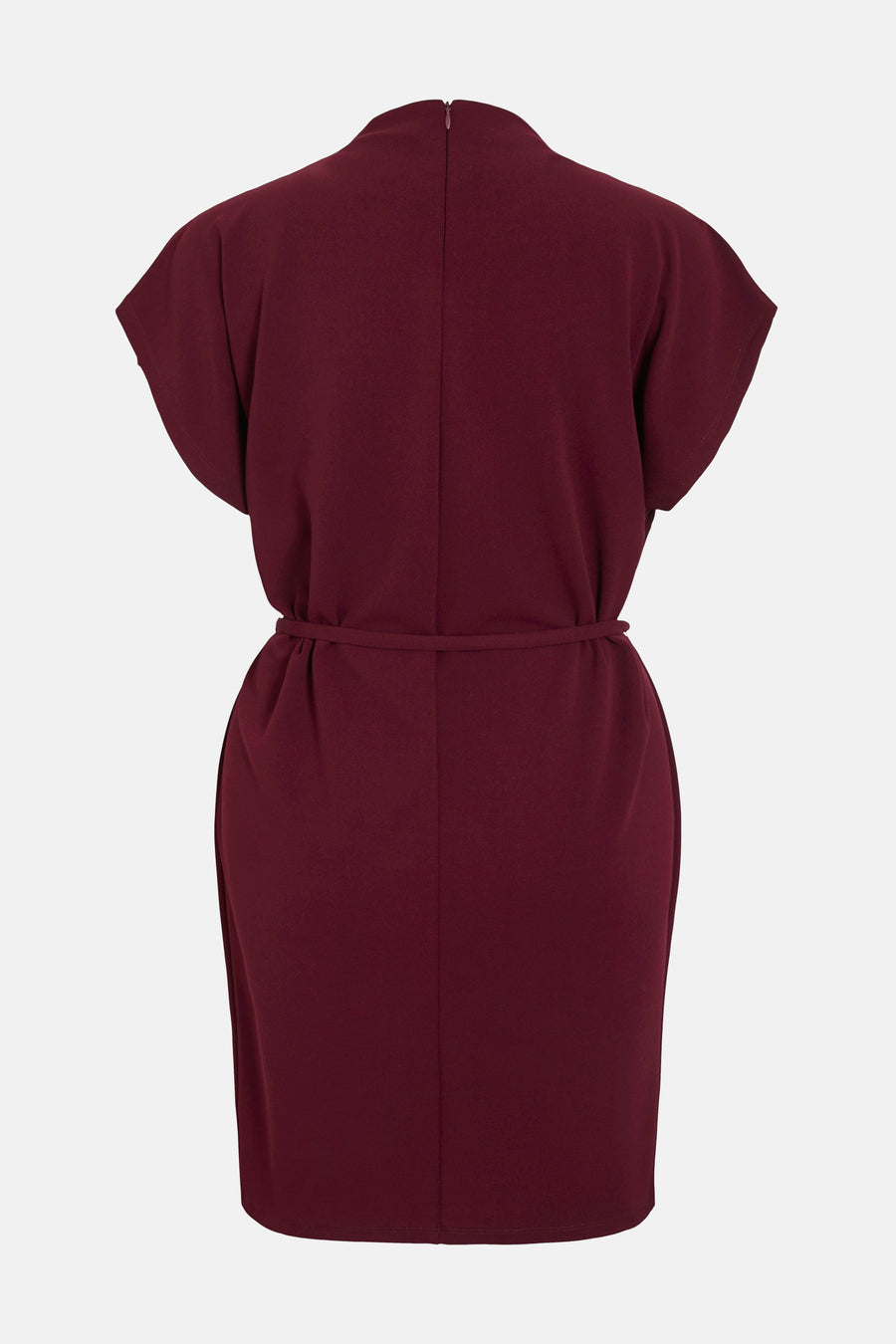 Bordeaux kleedje met korte mouwen van VILA®, met ceintuur in de taille en ritssluiting op de rug.
