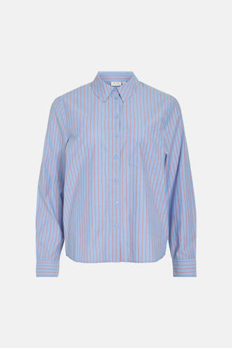 Chemise bleue à rayures à manches longues de VILA, avec fermeture boutonnée et poche poitrine.