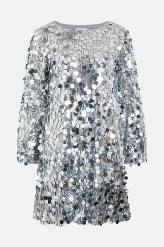 Robe de couleur argentée avec des manches longues de VILA®, recouverte de paillettes brillantes.