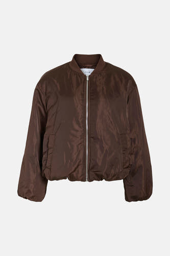 Bruine korte jas van VILA®, met een zilverkleurige ritssluiting en lange mouwen.