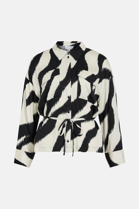 T-shirt noir à manches longues de VILA®, avec un motif zébré abstrait et des manches longues.