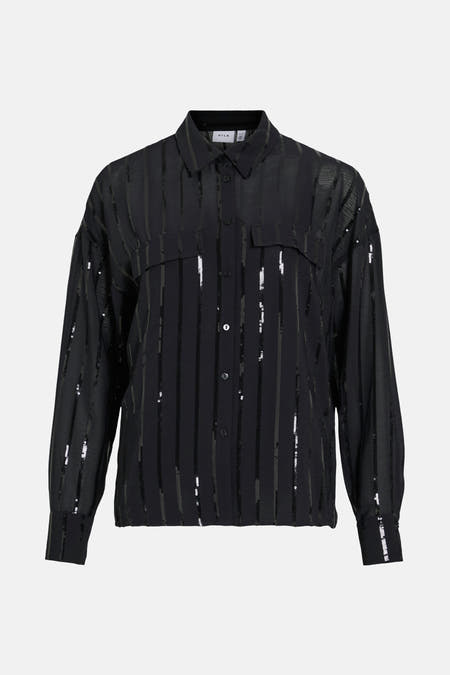 Blanc, rayé de VILA® avec manches longues, avec paillettes et un col classique, dos.