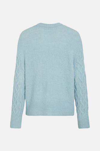 T-shirt bleu avec col rond de VILA, tricoté avec des motifs côlés sur les manches.