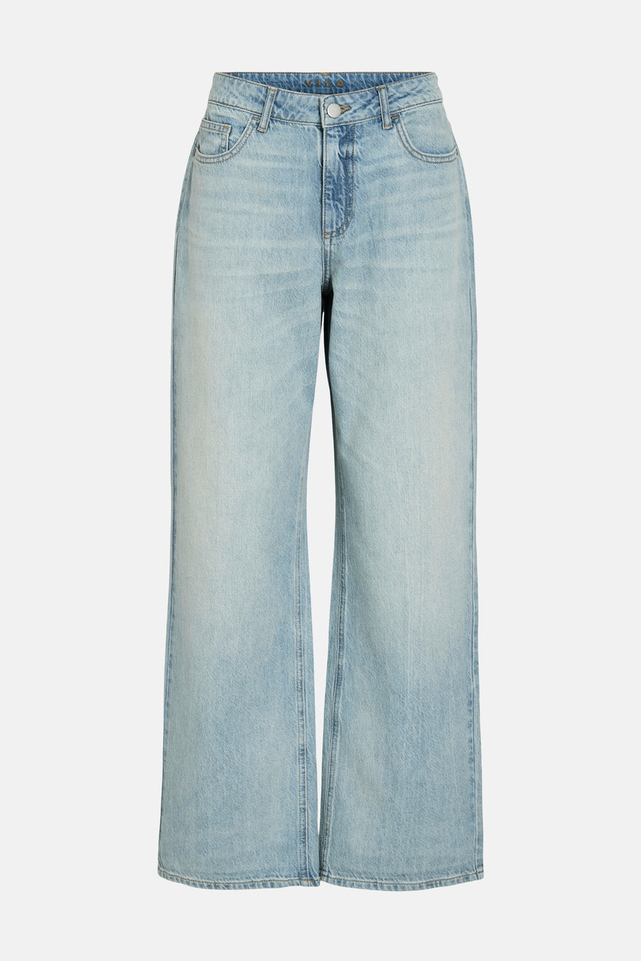 Lichtblauwe wijde jeans van Vila met hoge taille en klassieke denimstructuur.
