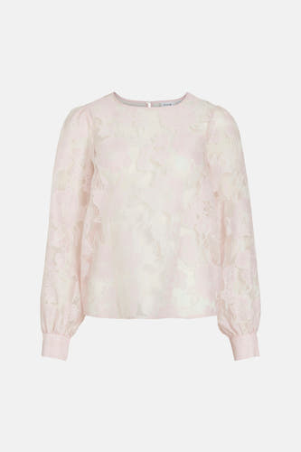 Roze blouse met lange mouwen van VILA, met een bloemmotief en pofmouwen.