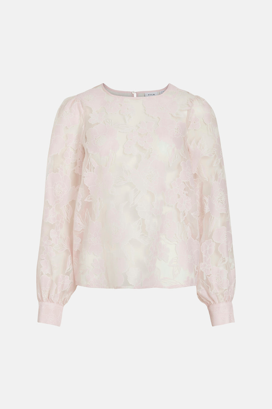 Roze blouse met lange mouwen van VILA, met een bloemmotief en pofmouwen.