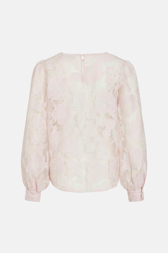 Roze blouse met lange mouwen van VILA®, met een bloemenpatroon en ballonmouwen, rugaanzicht.
