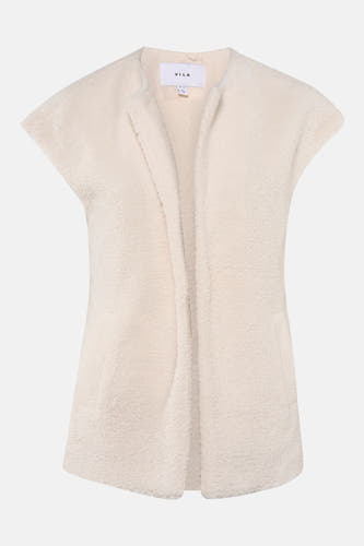 Manteau beige de VILA®, avec une texture pelucheuse douce, sans fermeture, vu de dos.