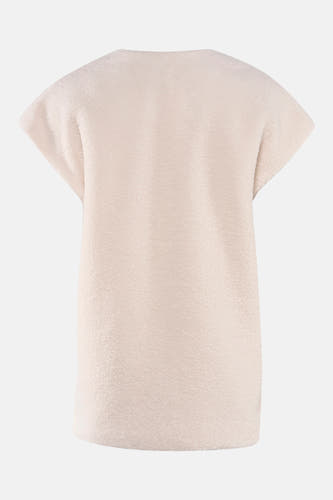 Beige jas van VILA®, met een zachte teddy textuur, zonder sluiting, gezien vanaf de achterkant.
