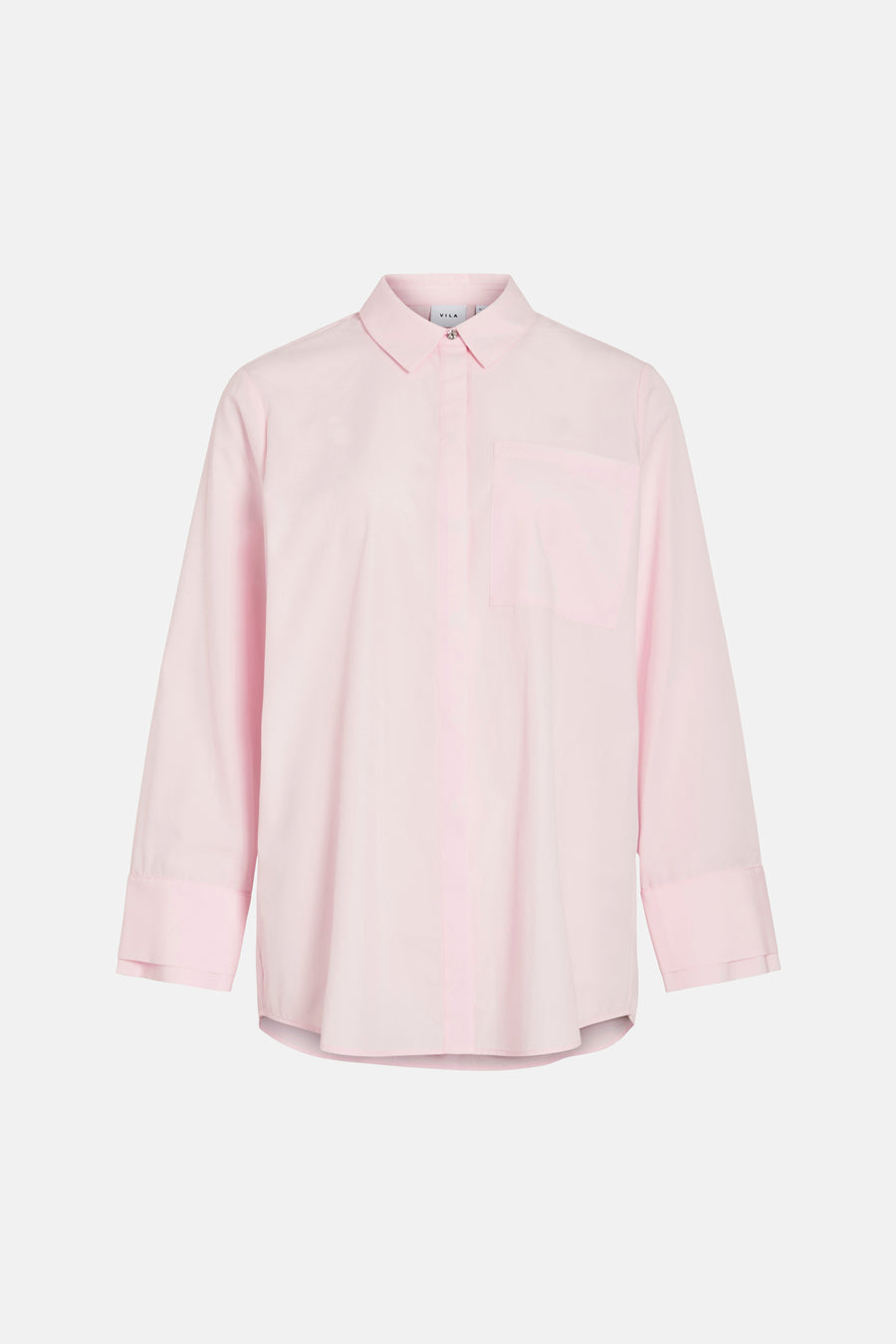 Roze overhemd met lange mouwen van VILA, met een borstzak en een knoopsluiting.