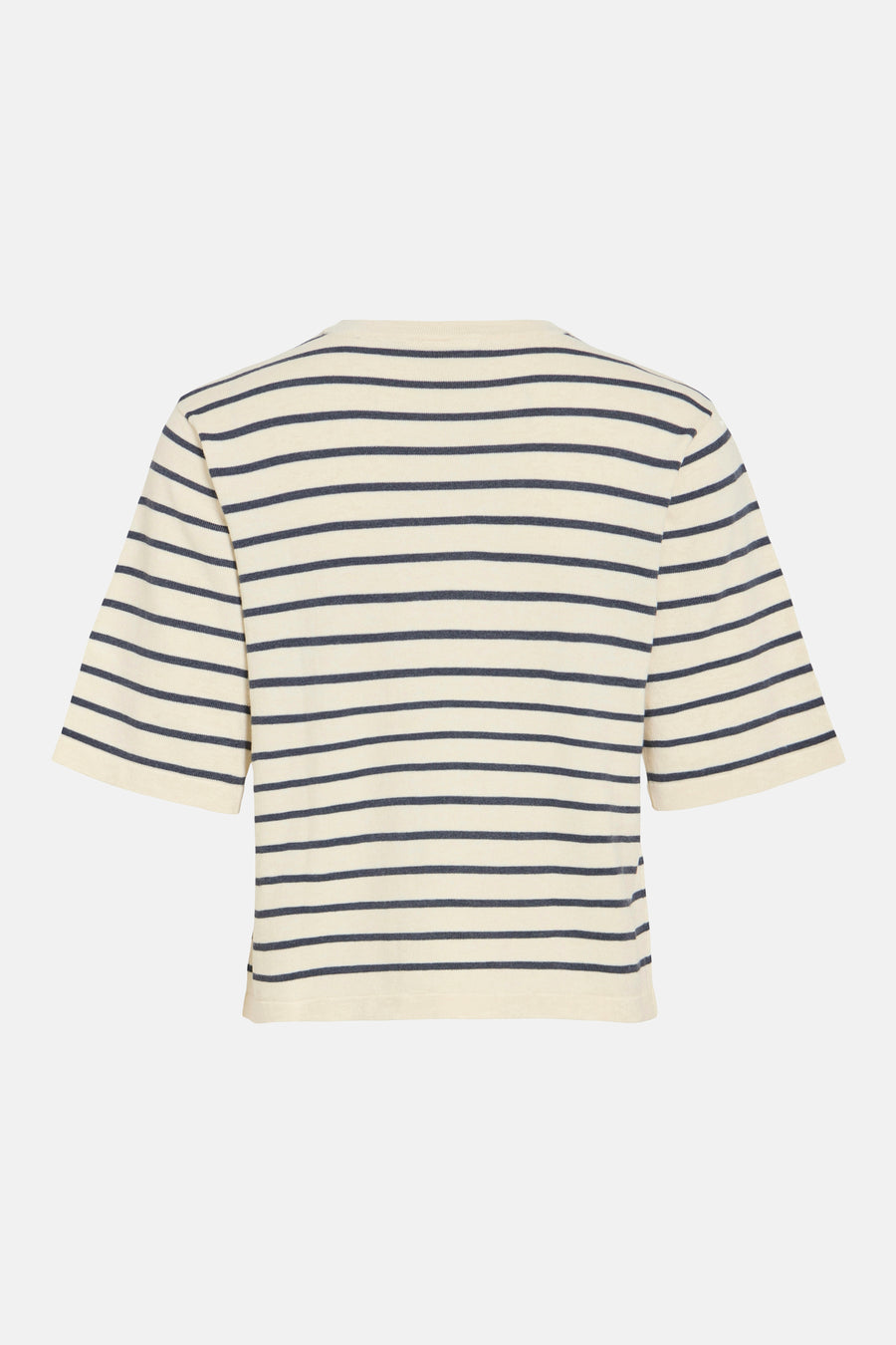 T-shirt beige à manches courtes de VILA, avec des rayures horizontales bleu foncé.