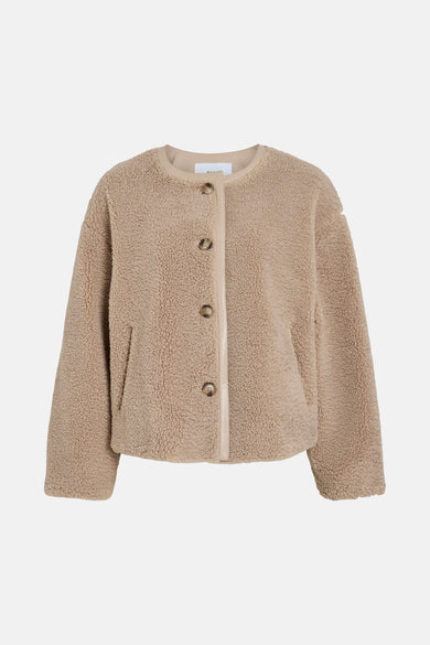 Beige teddy jas van VILA, met een knoopsluiting en steekzakken.