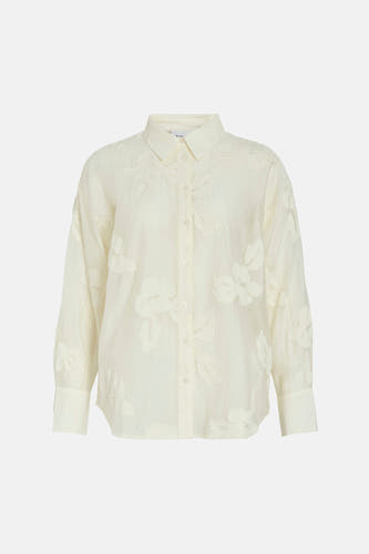 Beige hemd met lange mouwen van VILA, voorzien van geborduurde bloemmotieven over de gehele blouse.