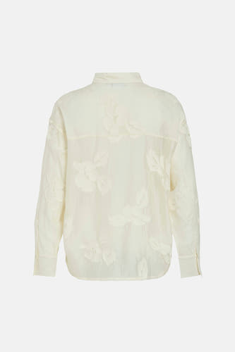 Beige dameshemd met lange mouwen van VILA®, met bloemmotief en een klassieke kraag.

