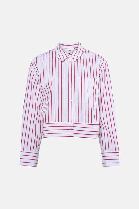 Rood gestreept overhemd van VILA, met lange mouwen, een borstzak en knoopsluiting.
