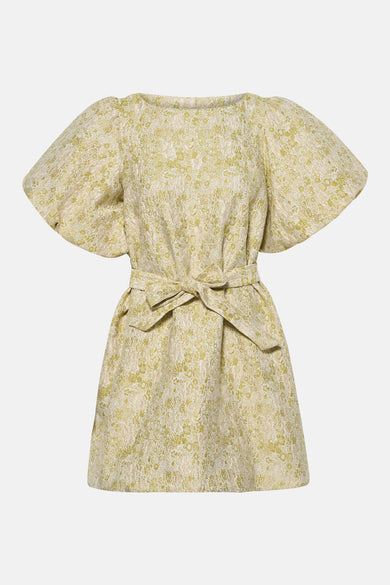 Robe verte à manches courtes de VILA®, avec un motif floral et une ceinture à nouer.
