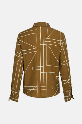 Bruin overhemd met lange mouwen van VILA®, met een geometrisch lijnenpatroon op de rug.
