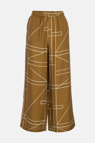 Pantalon marron de VILA® avec un motif de ligne géométrique et des jambes larges.