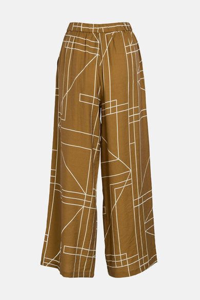 Pantalon marron de VILA® avec un motif de lignes géométriques et des jambes larges.