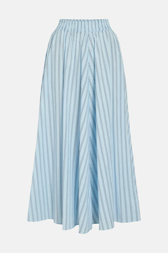 Jupe longue bleue de Vila avec un motif rayé et une taille élastique.