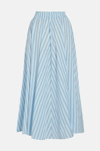 Jupe longue bleue VILA®, avec rayures craie en motif V.