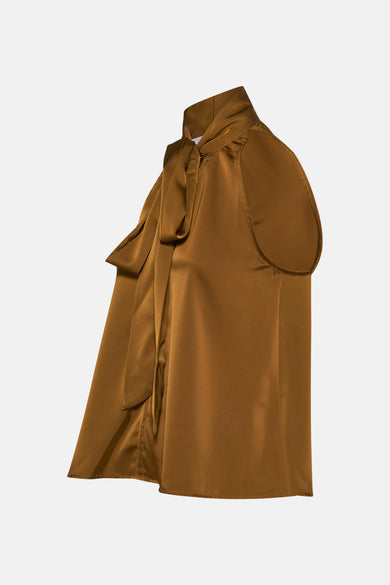 Blouse sans manches couleur or de Vila, avec une fermeture en forme de bow et des épaules décoratives.