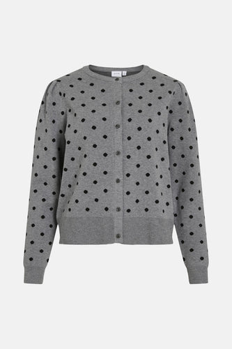 Grijs vest van Vila met zwarte stippen en knoopsluiting.