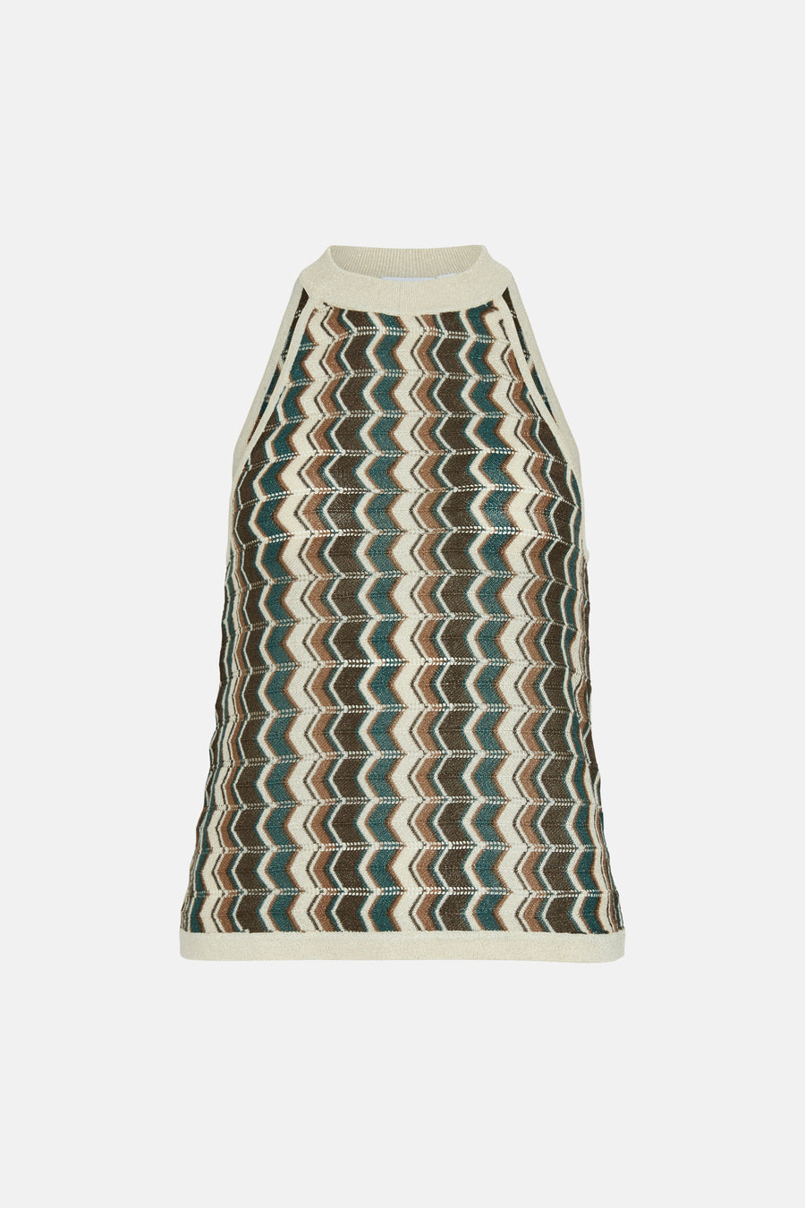 Débardeur marron de VILA®, avec un motif zigzag beige et vert.