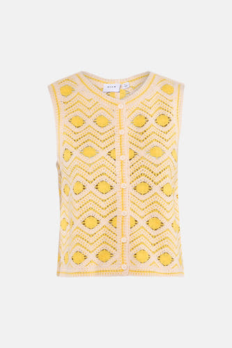 Gele gebreide gilet met geometrisch patroon en witte knopen van VILA®
