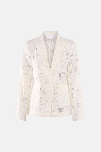 Witte blazer met bloemenkant van VILA, front view, elegante pasvorm met knoopsluiting