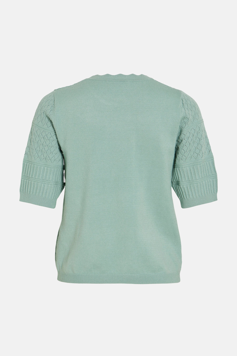 Pull vert avec col rond de VILA, à manches courtes avec motif ajouré.