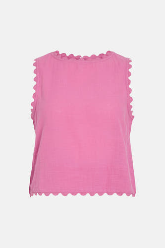 Roze mouwloze blouse van VILA® met lichte textuur en geschulpte randen langs de hals, armsgaten en zoom.