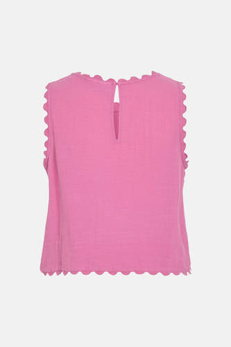 Roze mouwloze blouse van VILA® met gestructureerde stof, geschulpte randen en een sleutelgatdetail aan de achterkant.