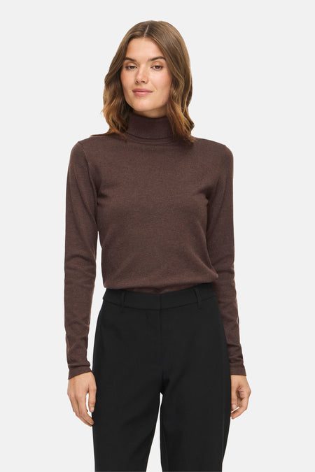 Pull met rolkraag - bruin