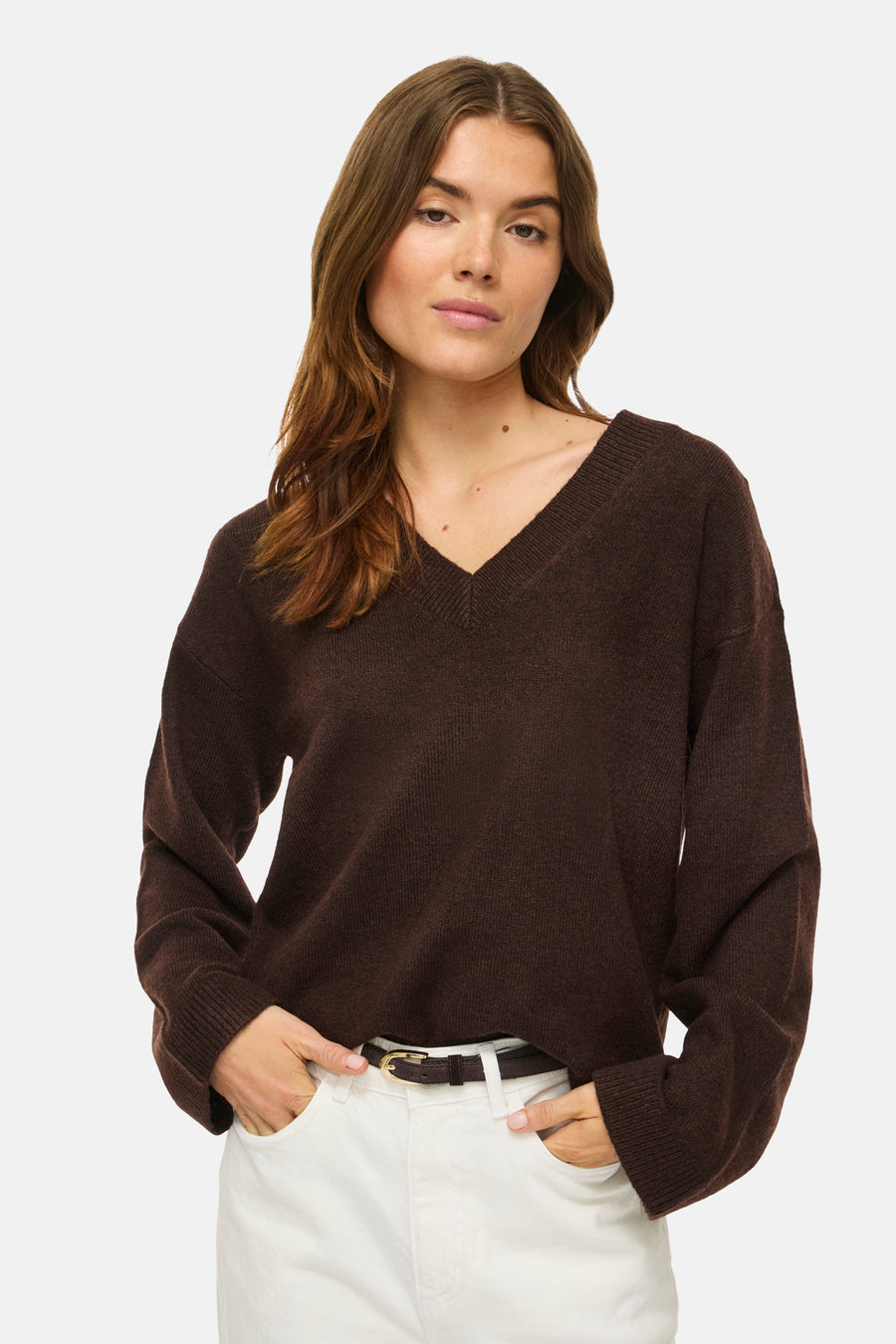 Pull col V - brun