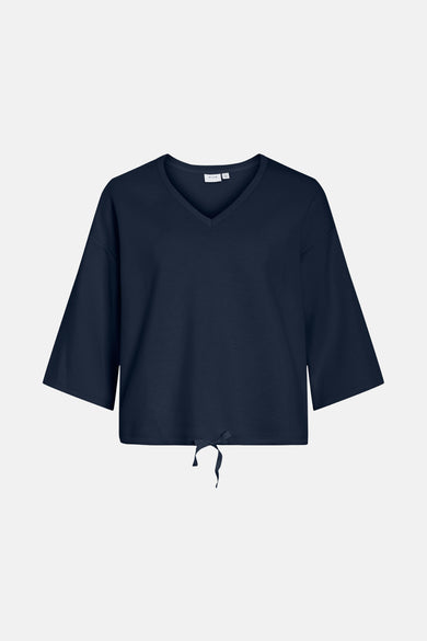 Gilet bleu de VILA®, avec col V et détail en tricot à la base.