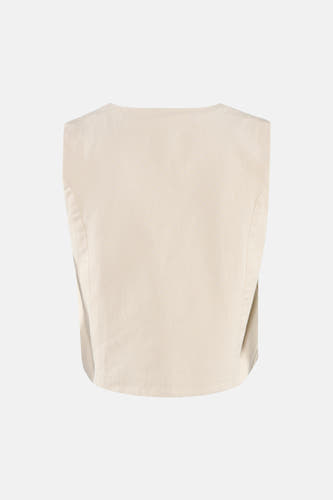 Lichtbeige mouwloos gilet van VILA® met subtiele twilltextuur, rugaanzicht.