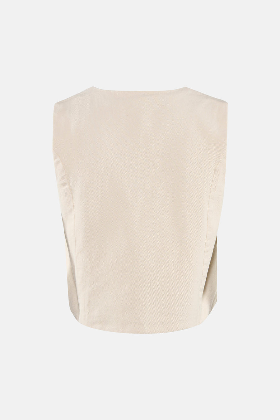 Lichtbeige mouwloos gilet van VILA® met subtiele twilltextuur, rugaanzicht.
